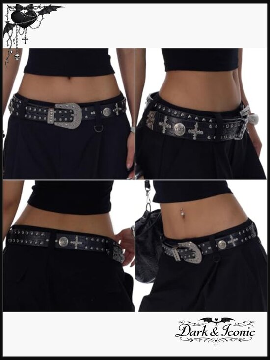 Western Cowboy Studded Belt with Punk Style Faux Leather